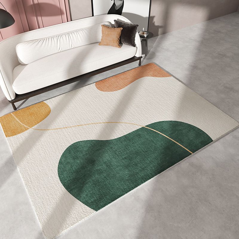 Dark Green Rug Polyester Color Block Rug Non-Slip Backing Rug for Living Room