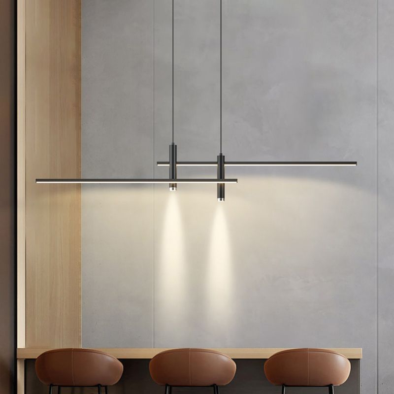Dinning Room LED Hanging Ceiling Light Modern Island Chandelier Light with Linear Metal Shade