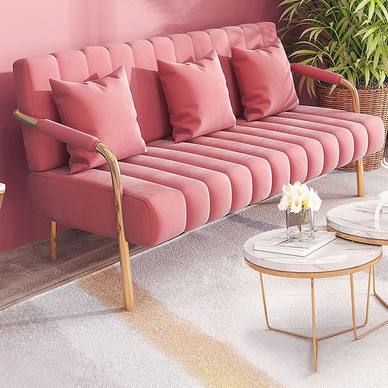 Glam Velvet 3-Sitzer-Sofa mit genähtem Kissen Rücken und 4 goldenen Beinen