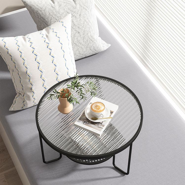Frame Metal Coffee Table Shelf Included Round Single Cocktail Table