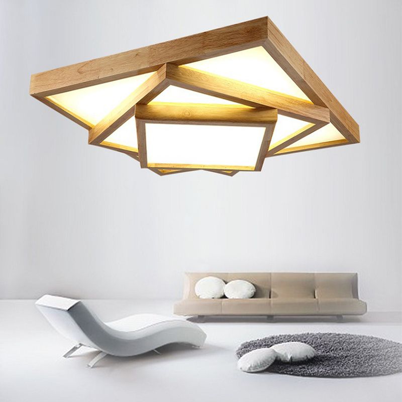 Plafonnier géométrique moderne en bois avec abat-jour en acrylique pour salon