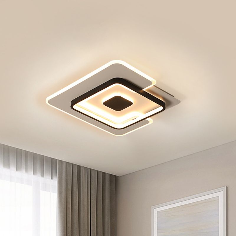 Thin 2-Layer Squared Bedroom Flushmount Iron Modernist LED Ceiling Lighting in Black and White, 18"/21.5" Width