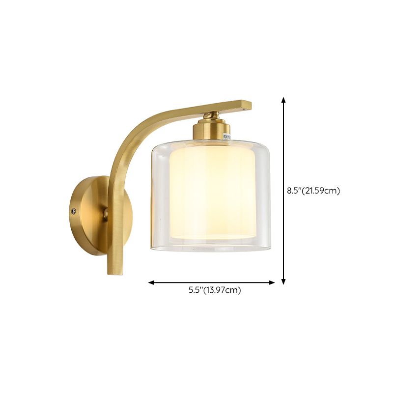 Modern Style Cylinder Shape Wall Light Glass 1 Light Sconces in Gold for Bedroom