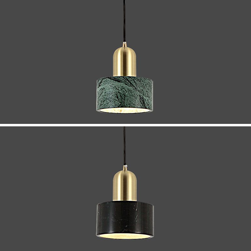 Drum Hanging Light Fixture Modern 1-Light Suspension Lamp with Stone Shade for Restaurant