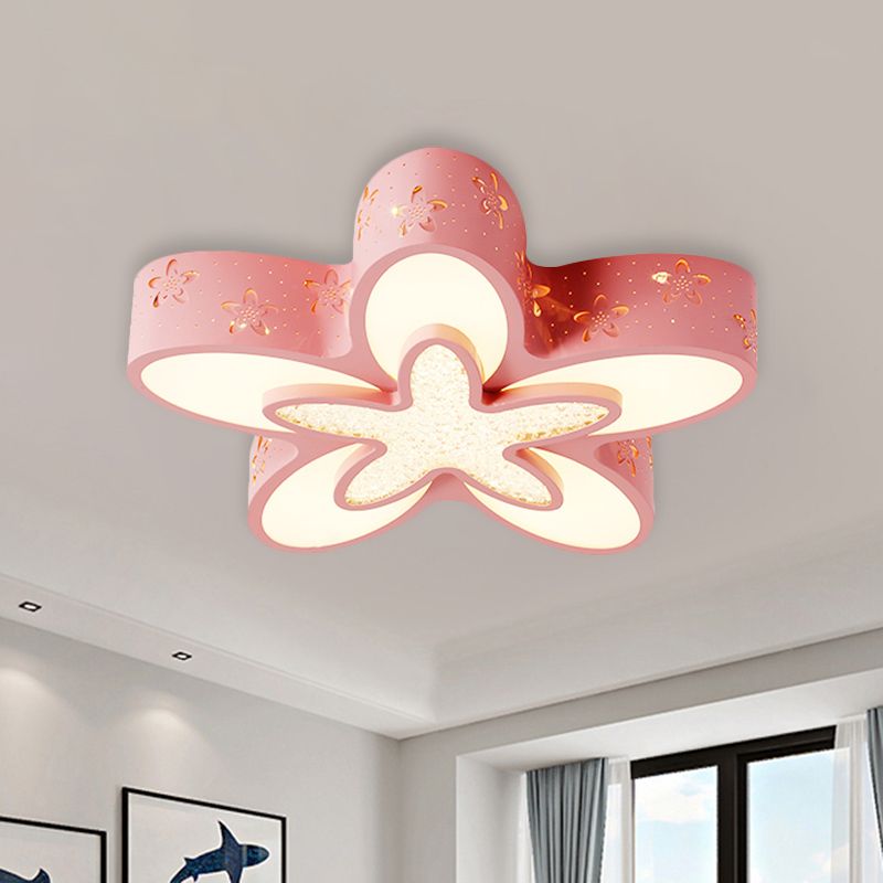 Flower Shape Child Bedroom Flushmount Metal LED Cartoon Flush Ceiling Light Fixture in Pink/Blue