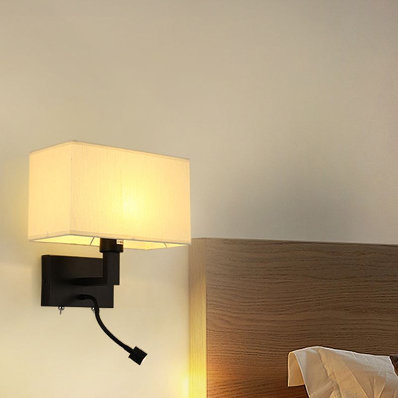Metal Wall Sconce Rectangle Shape Modern Wall Light with Fabric Shade for Study