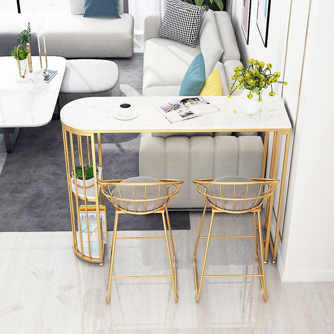 Glam Rectangle Dining Room Counter Table, Marble - 41.3" Bar Table with 2 Storage Shelves