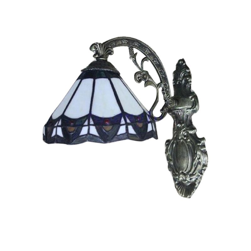 Cone Wall Mount Light Stained Glass 1 Light Tiffany Indoor Wall Sconce Light for Bedroom