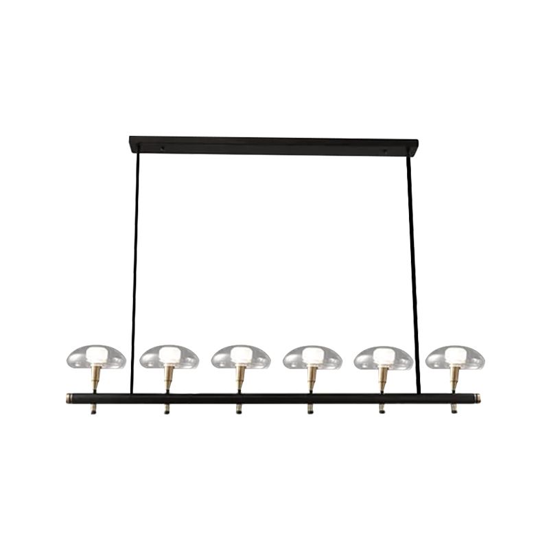 Clear Shade Mushroom Linear Pendant 4/6 Lights Glass Island Lighting in Black for Restaurant