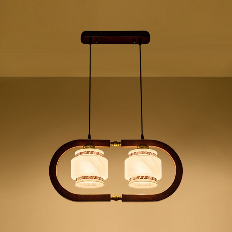 Modern Style Cylindrical Shape Island Lights White Glass Pendant Lights in Brown