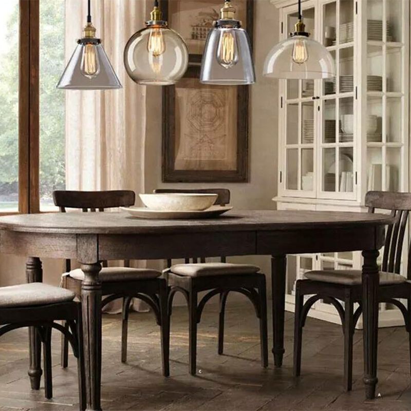 Glass Shade Pendant Lighting Industrial Style 1-Light Dining Room Drop Lamp in Black