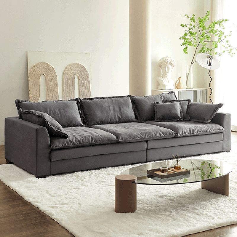 Slipcovered Stationary Living Room Pillow Top Arm Standard Gray Sofa