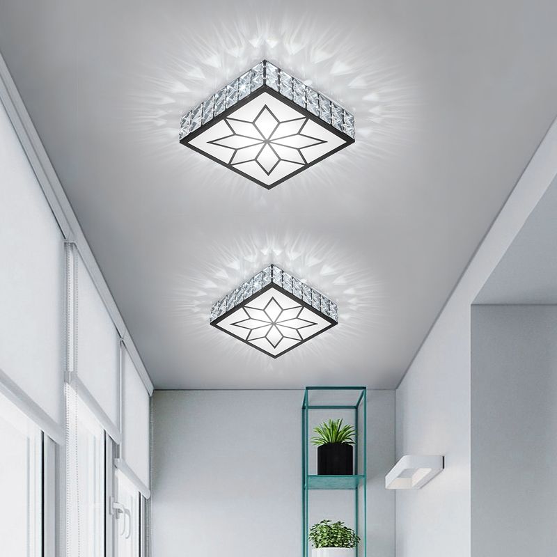 Beveled Crystal Square Flushmount Light Minimalist Clear LED Flush Ceiling Light Fixture for Foyer