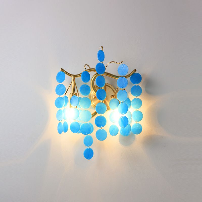 Modernism Branch Wall Light Fixture Metal 2-Head Bedroom Sconce Lighting in Brass with White/Pink/Blue Crystal Deco