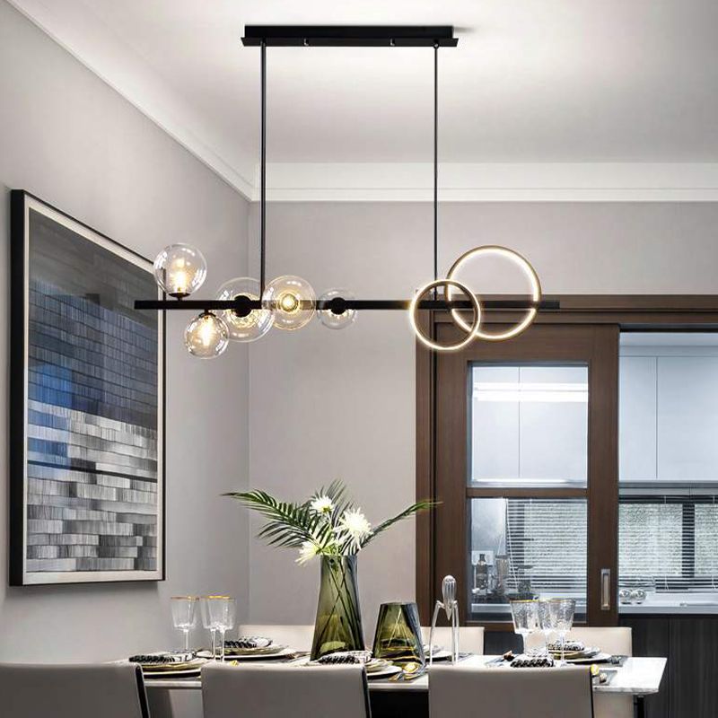 Clear Glass Shade Pendant Ceiling Fixture 5 - Head Modern Linear Kitchen Island Lighting