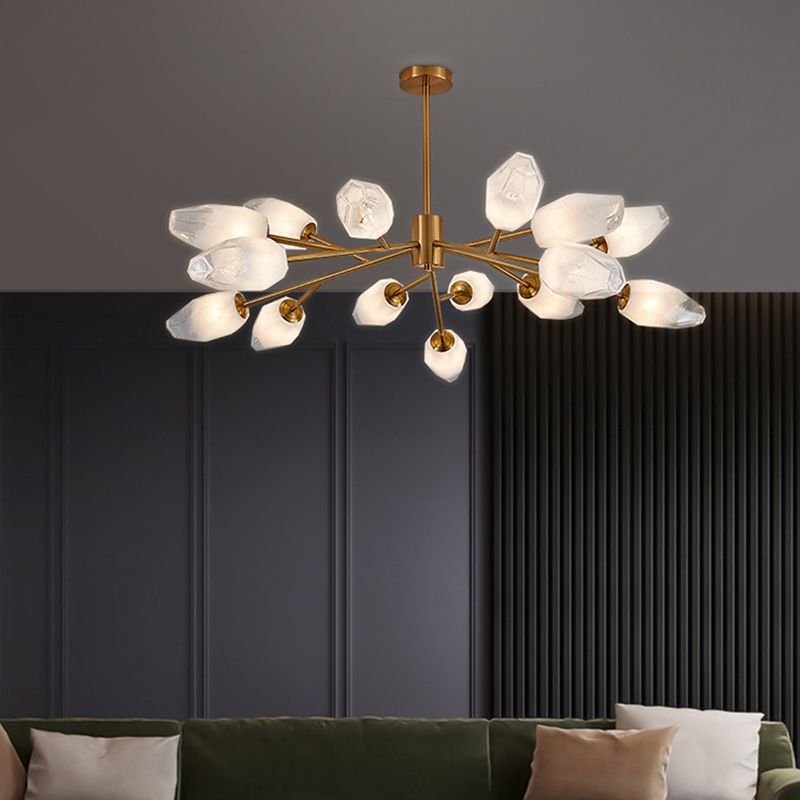 Frosted Glass Gem Pendant Lighting Postmodern Gold Finish Chandelier for Living Room