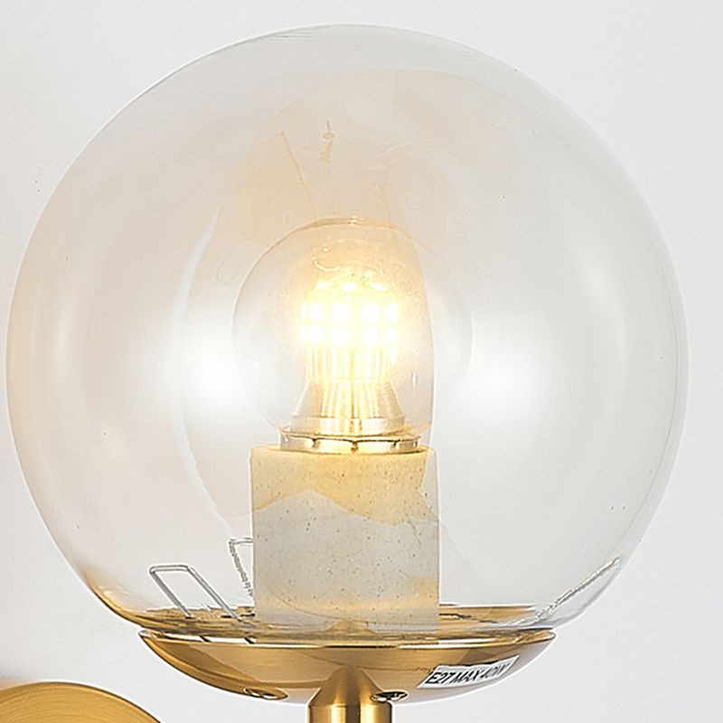 Iron and Glass Bath Sconce in Gold Finish Globe Shade Bathroom Vanity Lighting