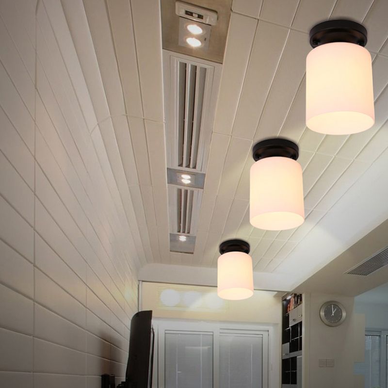 Glass Shaded Semi Flush Ceiling Light Minimalist Black Aisle Ceiling Mount Lighting