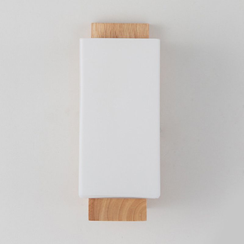 Modern Wood Wall Sconce Rectangle Shape Vanity Lamp with Glass Shade for Bathroom