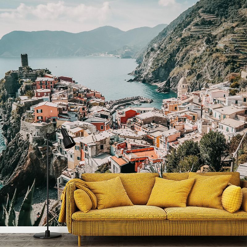 Extra Large Photography Mural with City and Sea Wallpaper Landscape for Bathroom