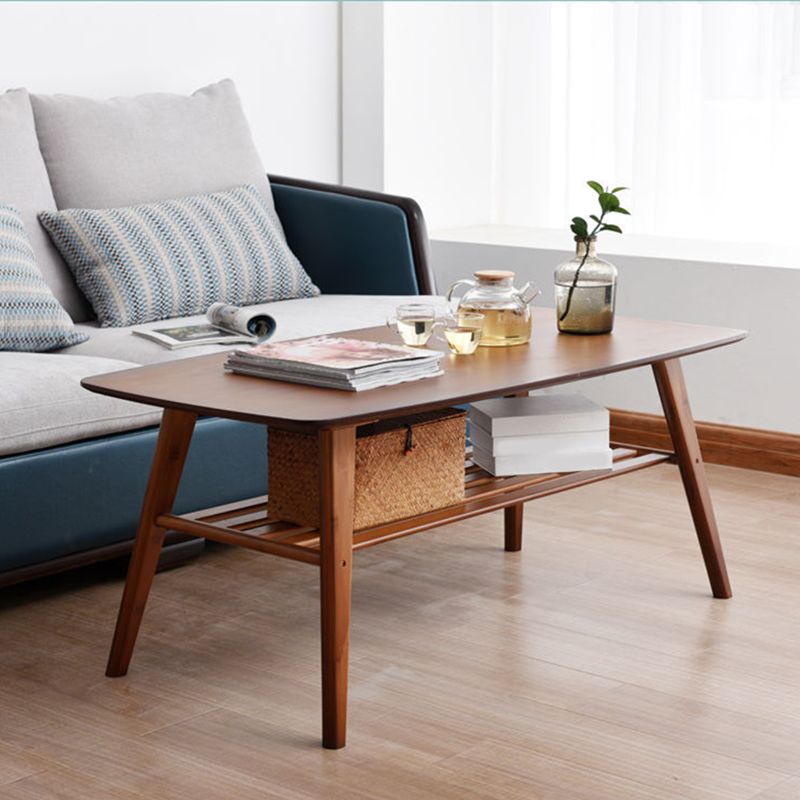 Nordic Style Wood/tan Solid Wood with Storage Rack Coffee Table