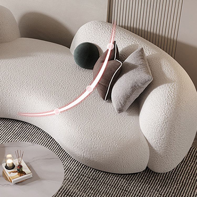 Contemporary White Wool Curved Sofa Sloped Arm Sofa for Living Room