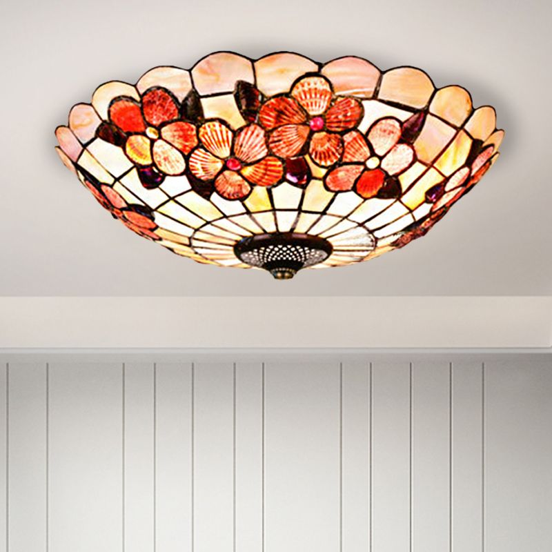 Plafonnier à motif pivoine, coquille Tiffany, 3/4 ampoules, plafonnier rose, 12"/16"/21" de diamètre