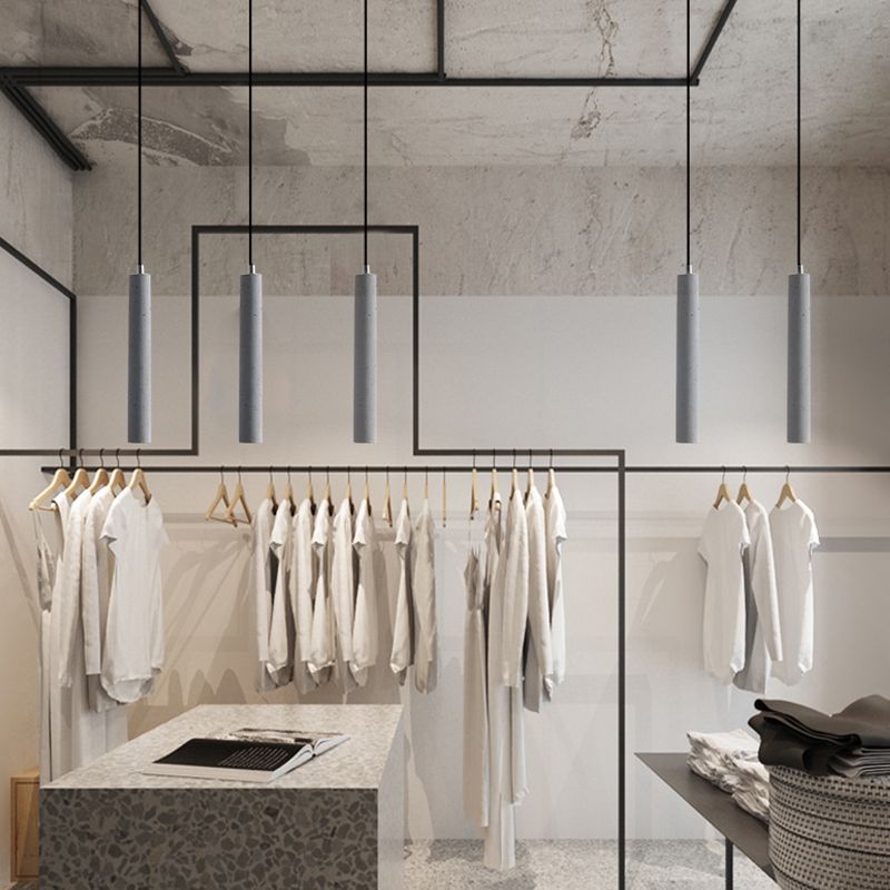 Cylindre moderne style suspendu ciment gris 1 pendentif lumineux léger pour barre