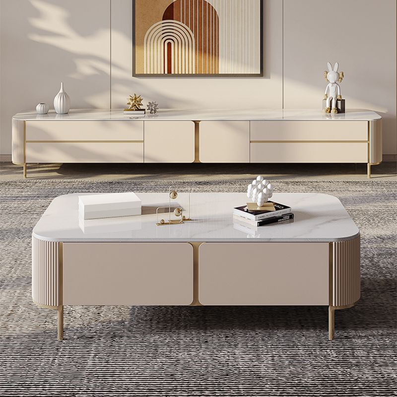 Slate Top Coffee Table with Storage Drawers and 4 Legs Rectangle