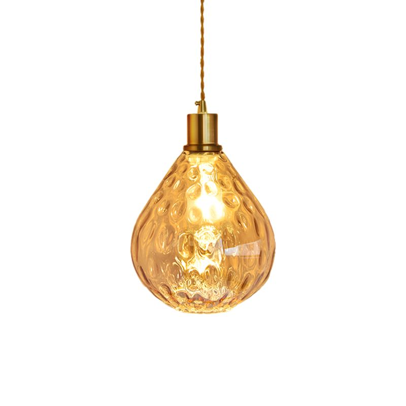 Teardrop Pendant Lighting Modernist Lattice Glass 1 Bulb Amber/Smoky Hanging Light Fixture