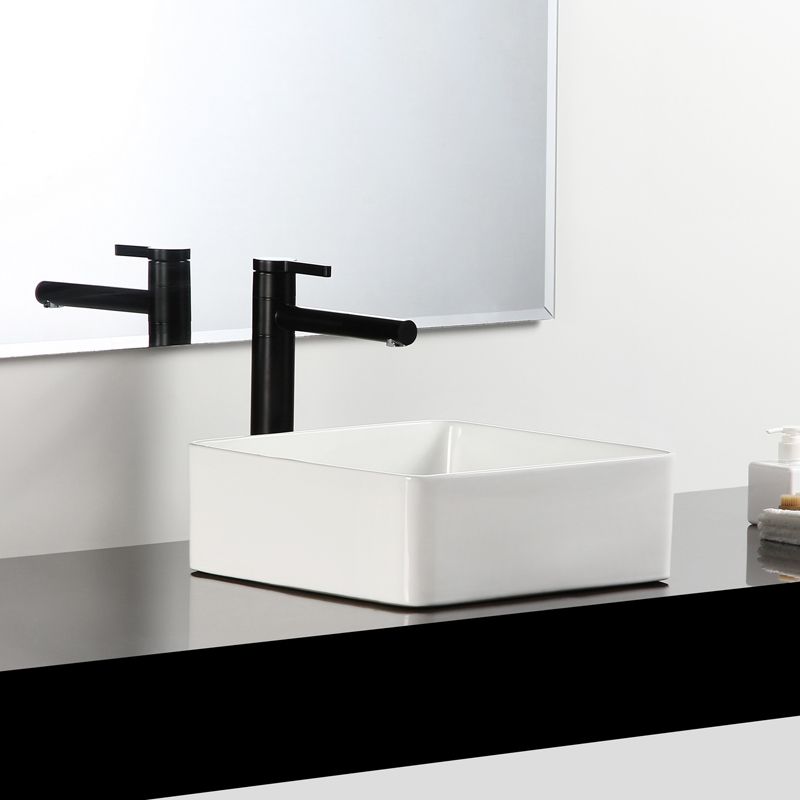 Bathroom Sink Ceramic White Square Black Faucet Bathroom Sink