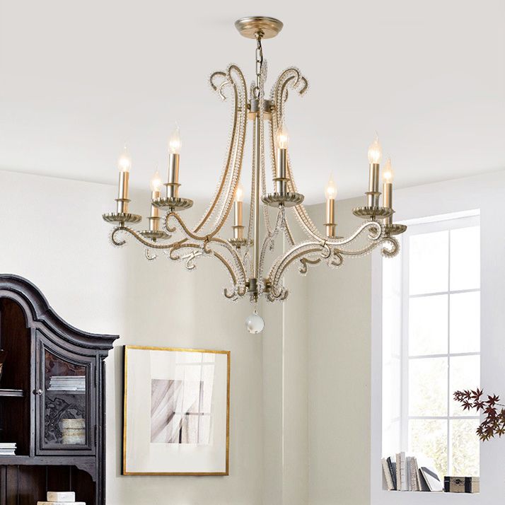 American Style Candle Chandelier Light Fixtures Multi-Head Hanging Pendant Lamps for Living Room