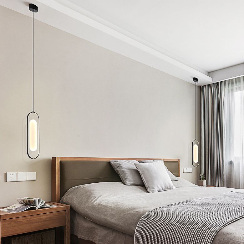 Simplicidad Péndulo oblongo Ligera acrílica La lámpara colgante de acrílico LED en negro