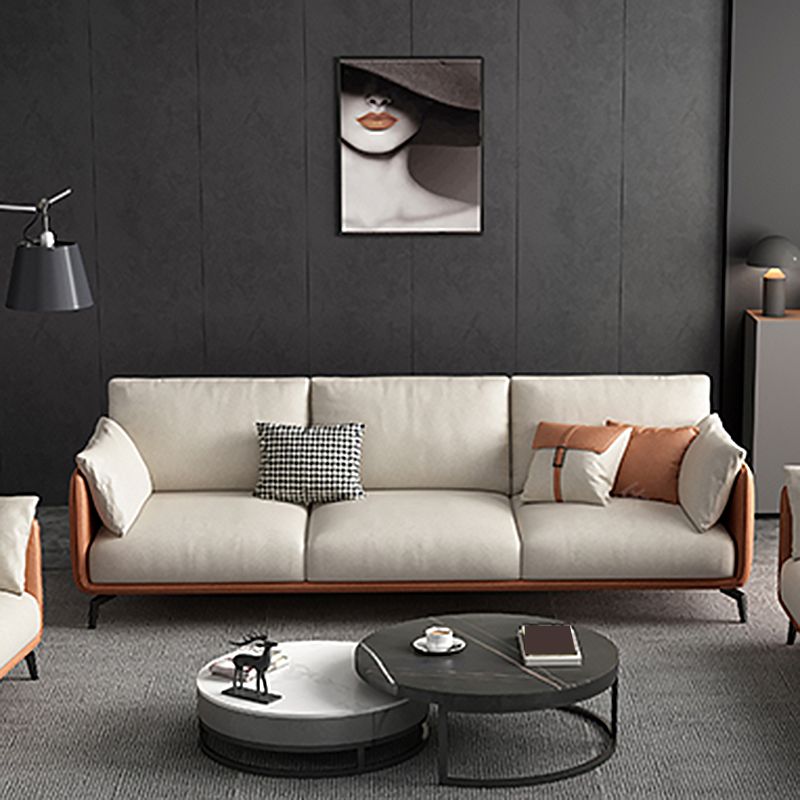 Square Arm Sectional Stain Resistant Sofa Chaise Beige Faux Leather