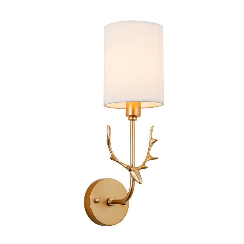 Cylinder Living Room Wall Lighting Countryside Fabric Shade 1 Head Black/Brass Sconce Lamp Fixture
