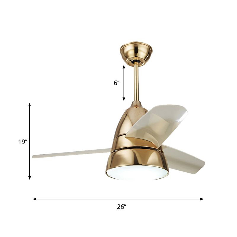 26" W Gold/Silver Ring Ceiling Fan Lighting Simplicity 1 Bulb LED Metal Semi Flush Mount for Bedroom, 3 Blades