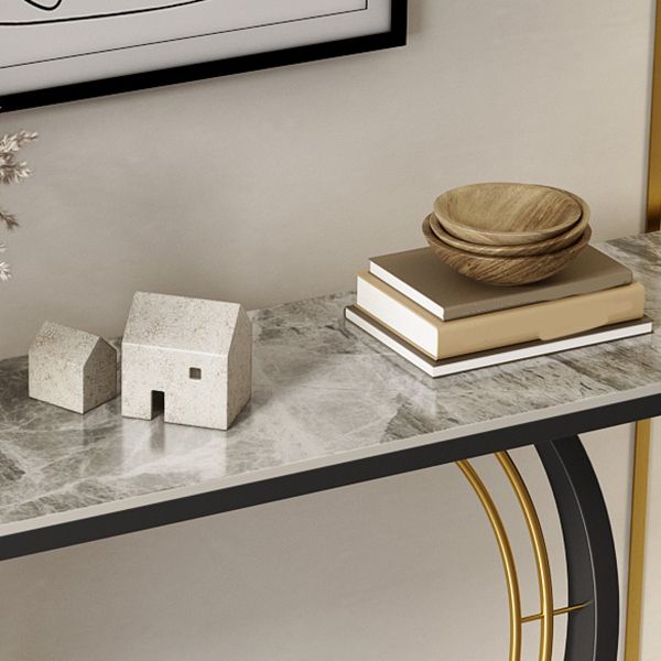 Half Moon Stone Console Table Ironcraft Frame Accent Table for Hall