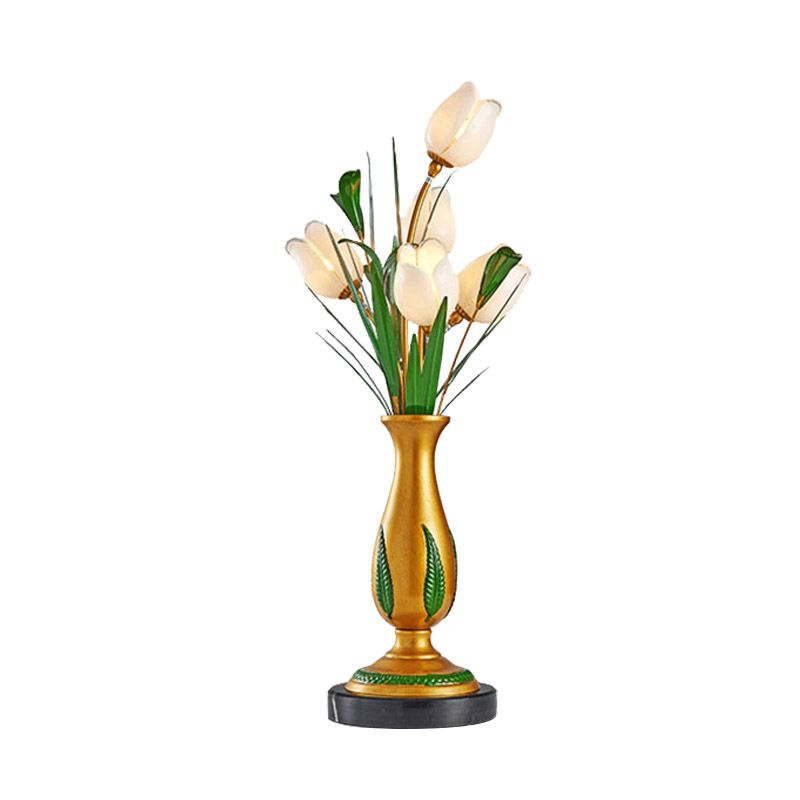 Lámpara de mesita de noche floral de jardín estadounidense 5 bombillas LEDA NIGHT MATIS LUZ en oro para sala de estar