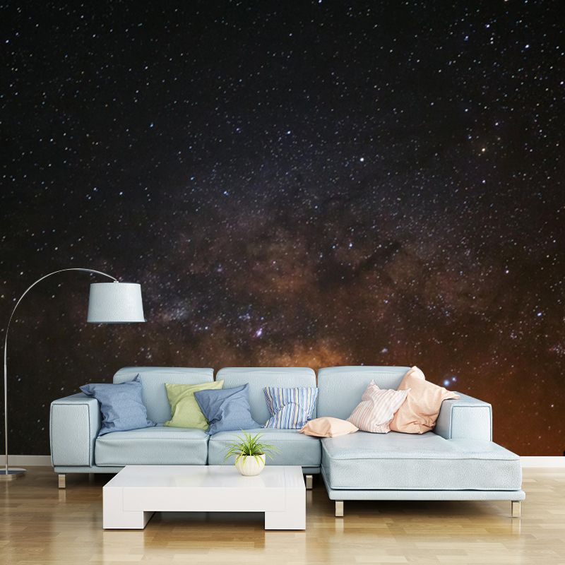 Photography Milky Way Wall Mural Washable Modern Bedroom Wall Covering in Dark Grey-Yellow
