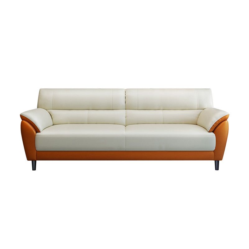 Genuine Leather Stain Resistant Contemporary Settee Couch in Orange and White