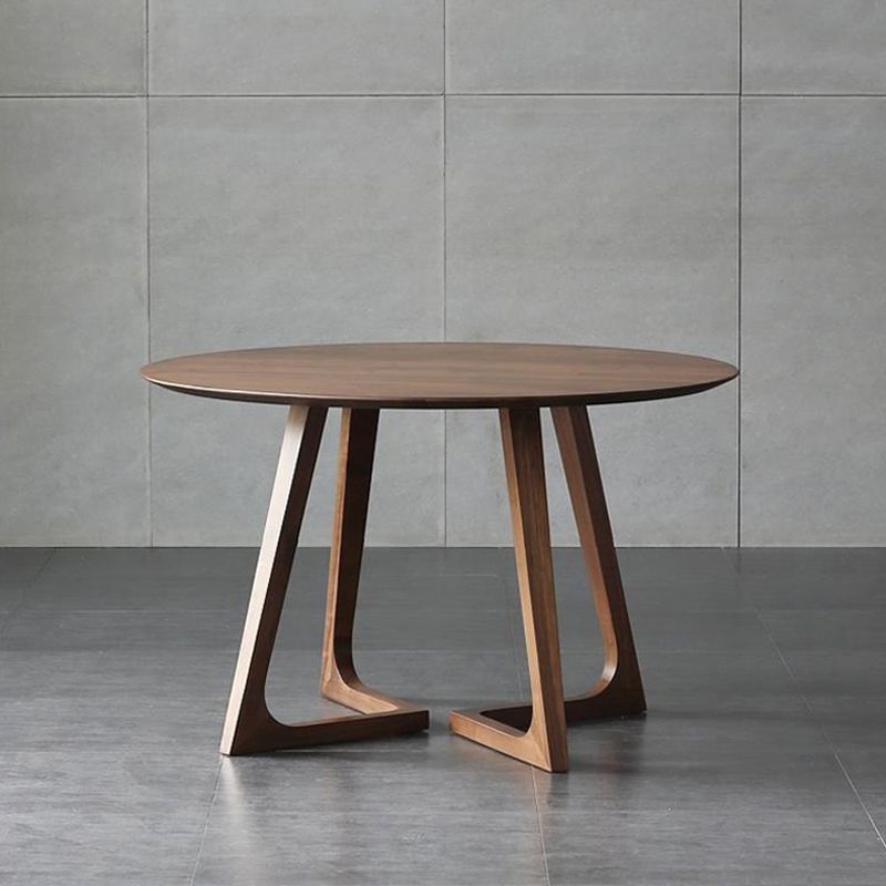 Round Wood Color Dining Table Pinewood Table Contemporary with Double Pedestal