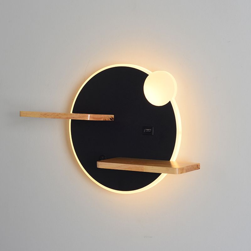 Geometric Shaped Wall Light Modern Acrylic Bedroom LED Sconce Light with Wooden Rack
