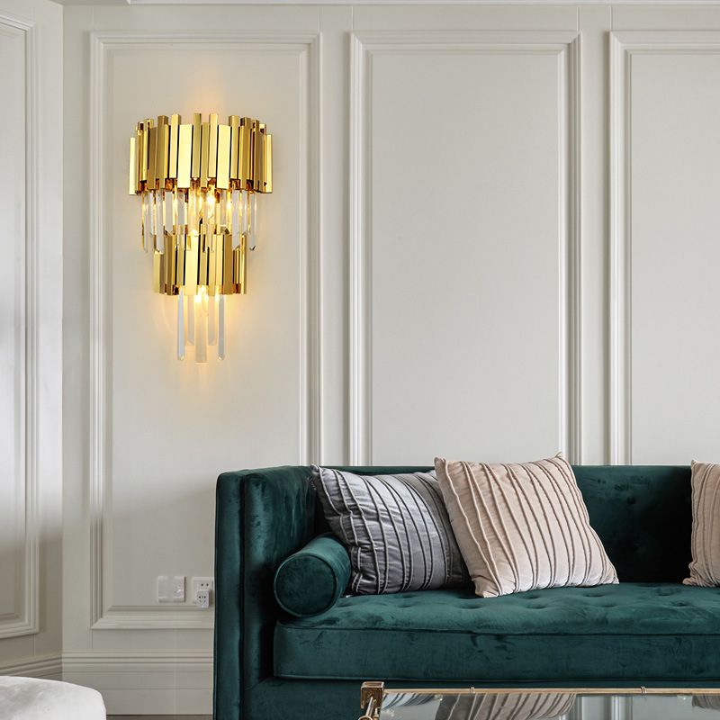 Postmodern Style Crystal Wall Light Gold Layered Wall Sconce for Living Room