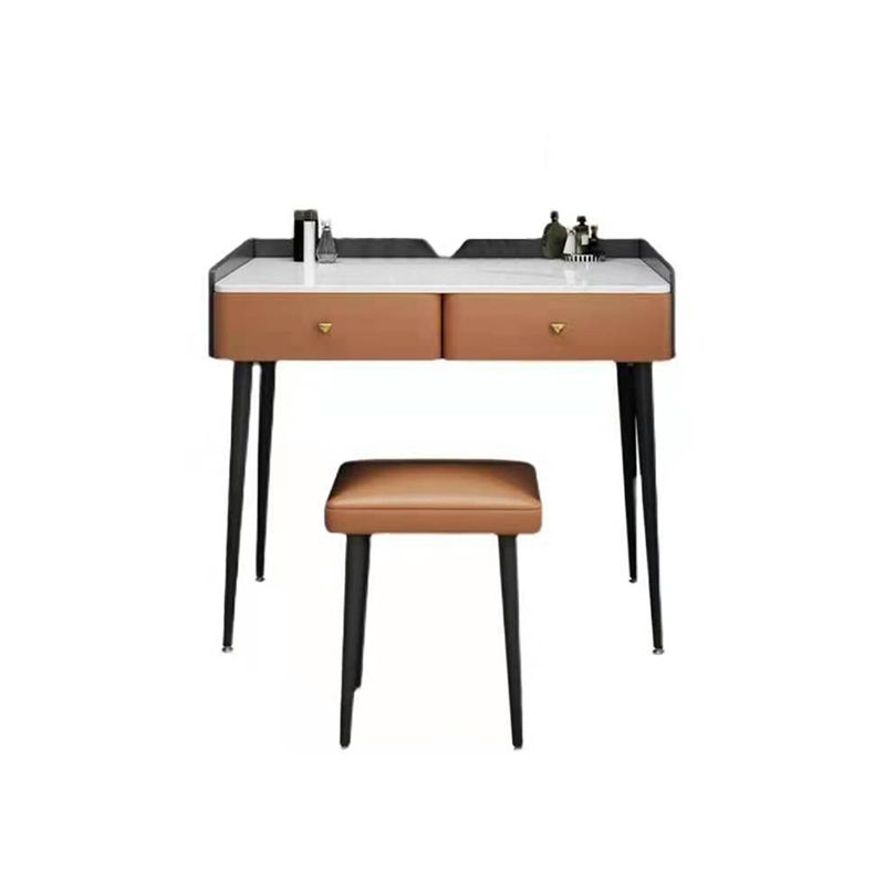 Vanity Stone Makeup Dressing Table Stool Set with 2 Drawers - 31.1" H