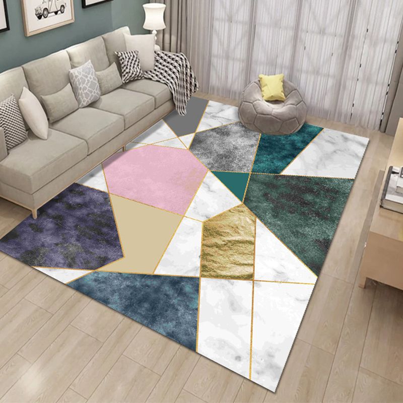 Stylish Abstract Print Carpet Washable Rug Polyester Stain Resistant Carpet for Home Decor