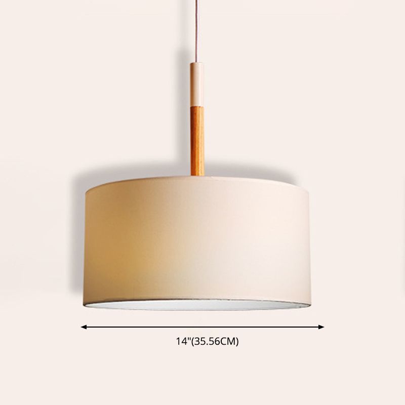 Drum Fabric Shade Pendant Hanging Lamp Modern Minimalist 1 Light Bedroom Hanging Ceiling Light