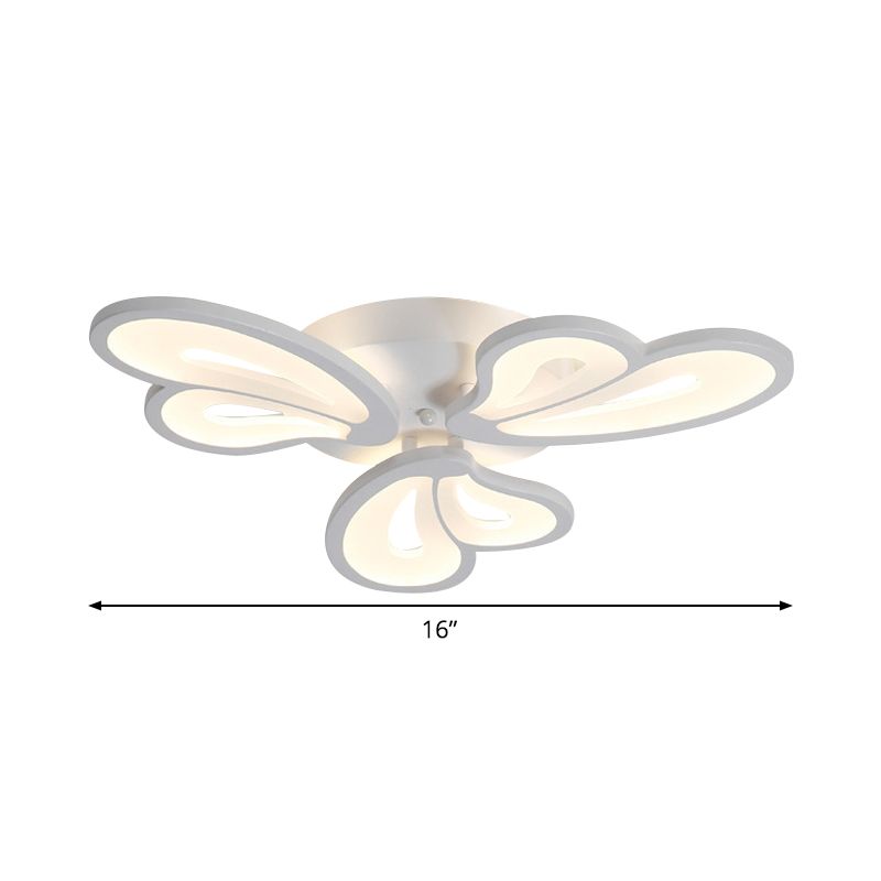 White Butterfly Wing Ceiling Flush Light Contemporary 3/5/12-Head Acrylic Flushmount in Warm/White Light for Hotel