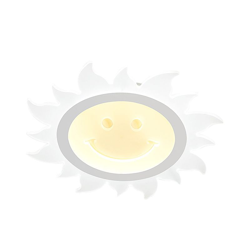 Plafonnier LED blanc en acrylique avec soleil souriant, joli plafonnier pour chambre d'enfant