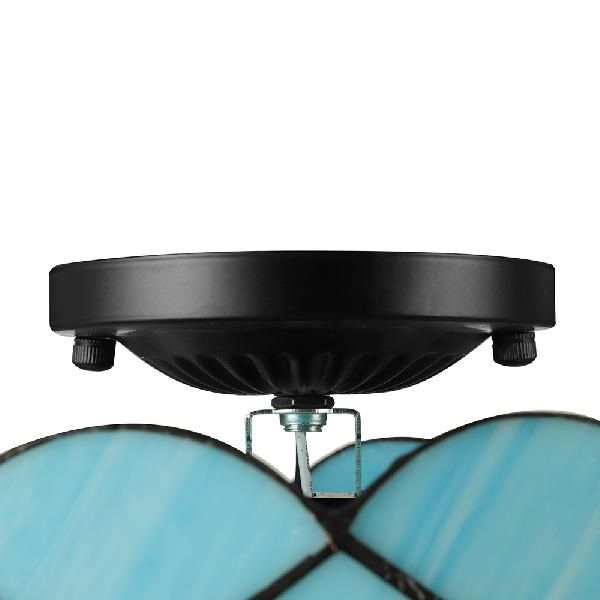 Plafonnier bleu pour chambre à coucher, éclairage semi-encastré floral à 2 lumières avec décoration de bijoux, style Tiffany