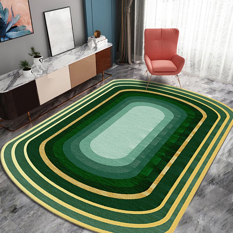 Novelty Living Room Irregular Rug in Green Color Block Print Rug Polyester Stain-Resistant Area Rug